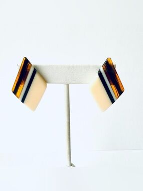 Vintage Cream and Amber Geometric Resin Earrings
